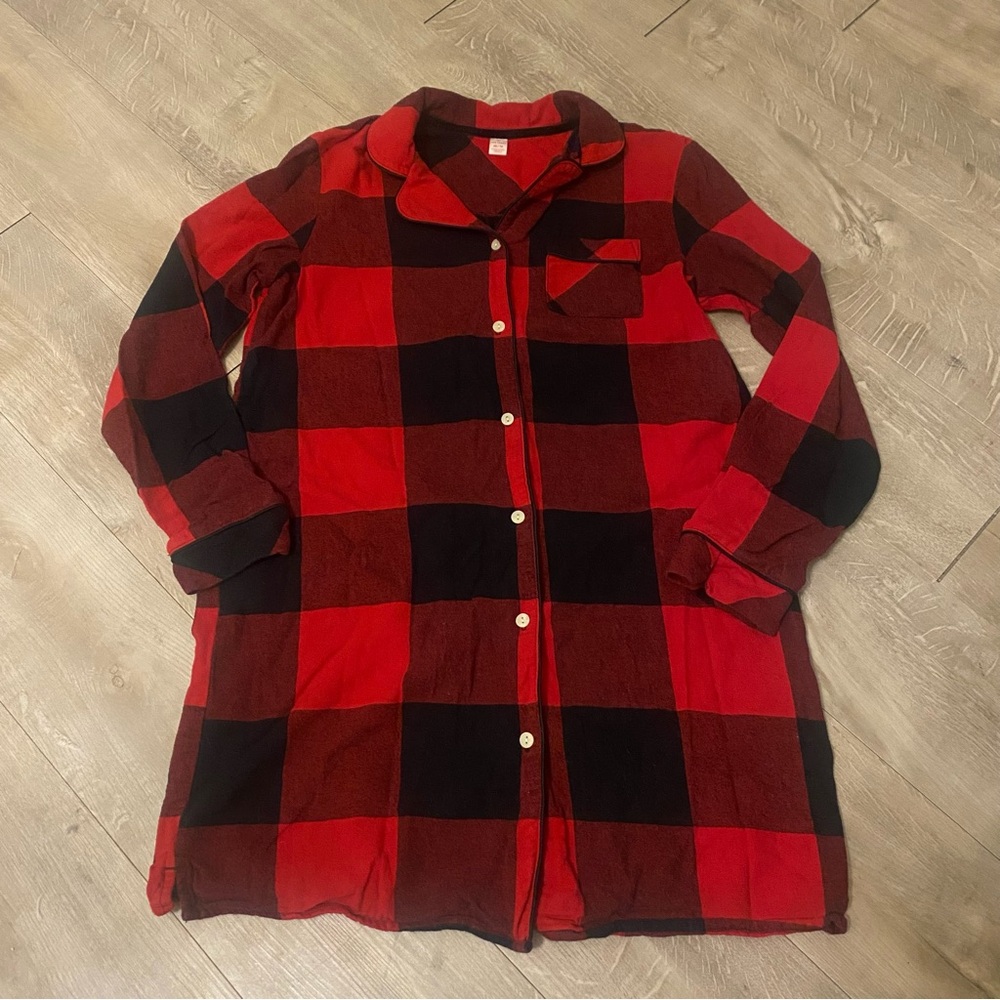Joe Fresh Flannel Button Up Long Oversized Size XS Red and Black